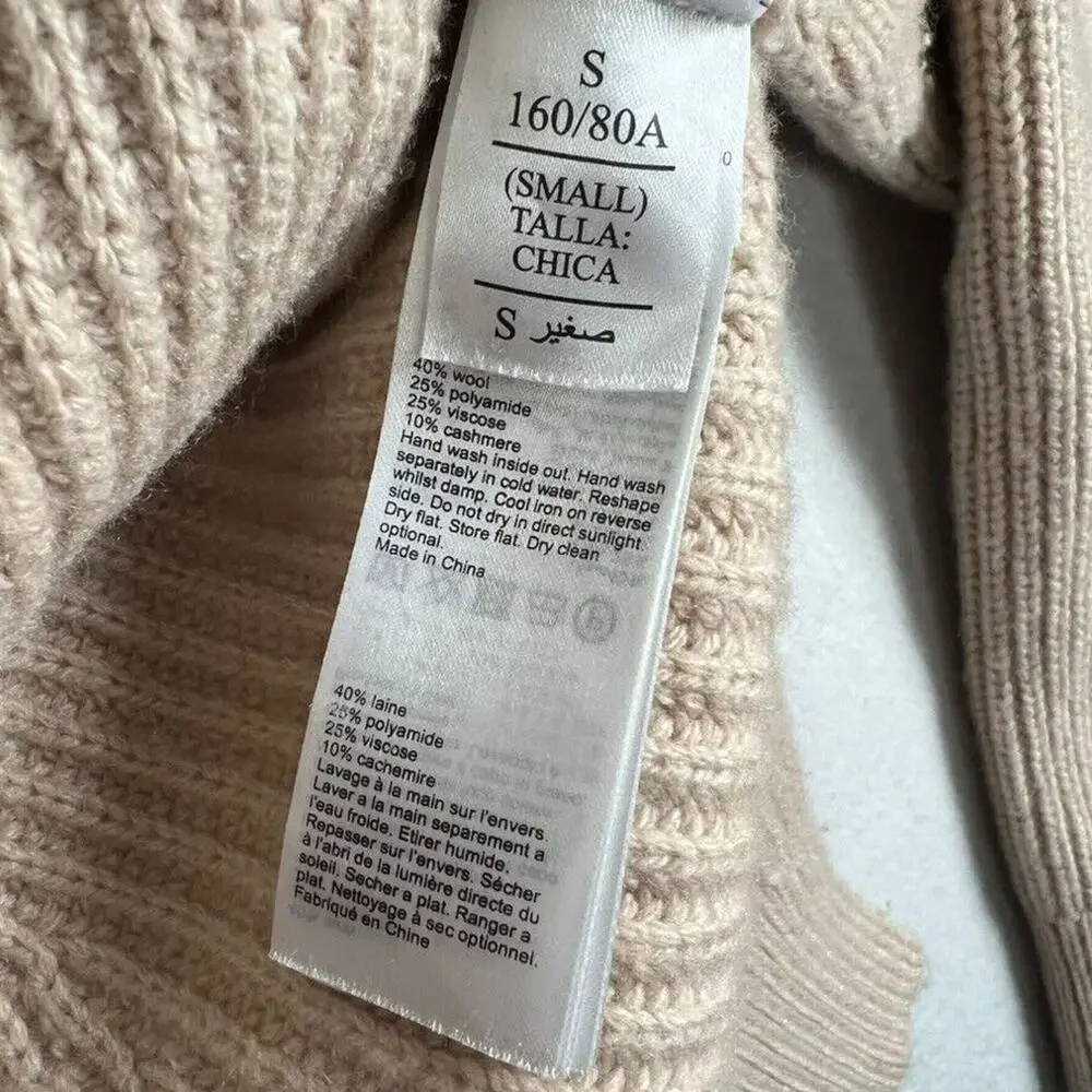 AllSaints Sweater Womens Small Sylvie Crewneck in Nude Pink Chunky Wool Cashmere